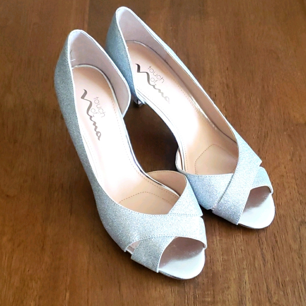 Silver sparkle heels